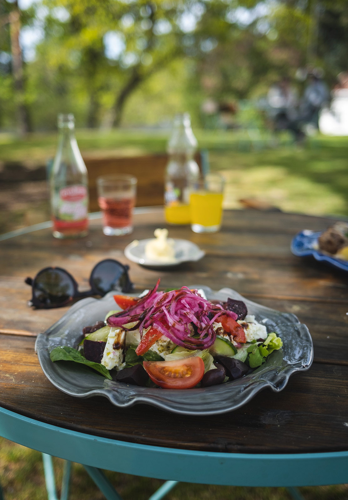 Plate of salad on table