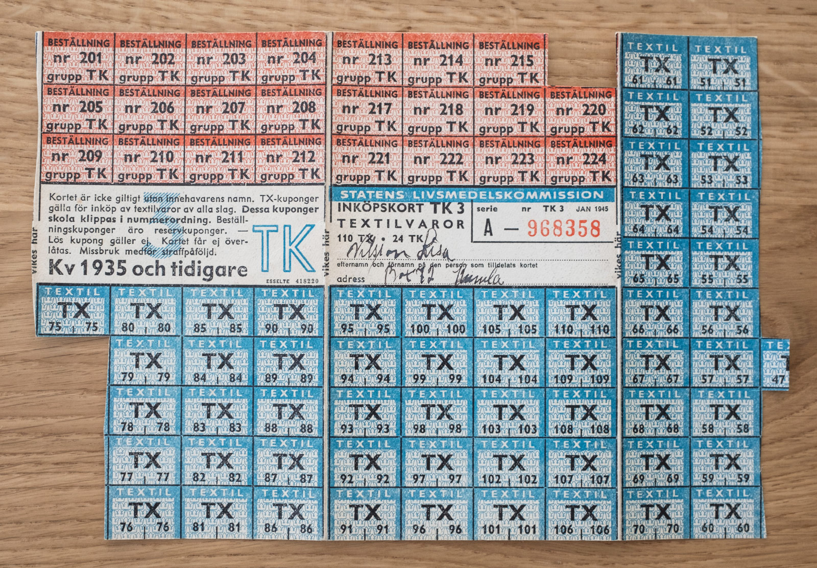 Textile coupons marked TX