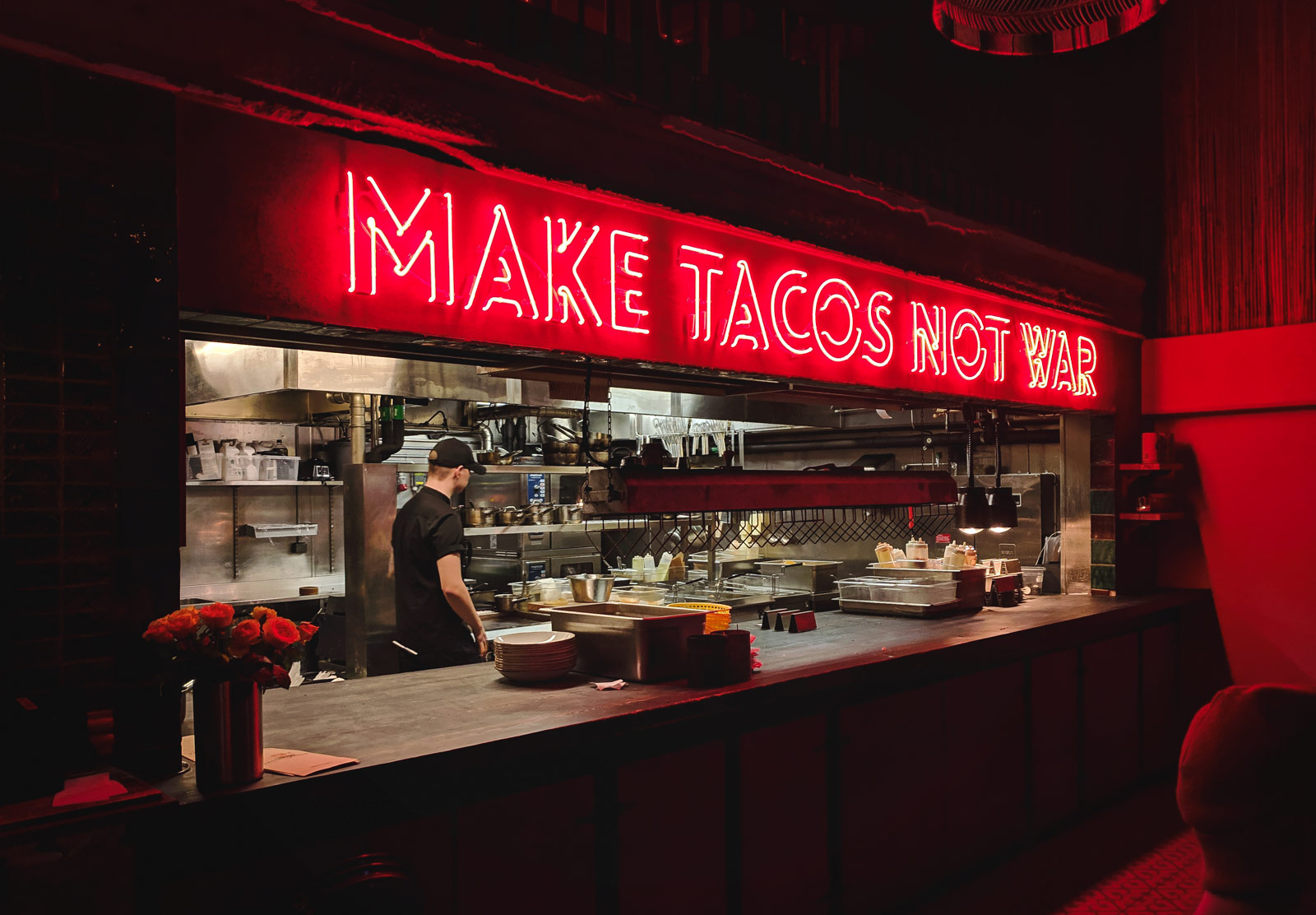 Makes Tacos Not War sign