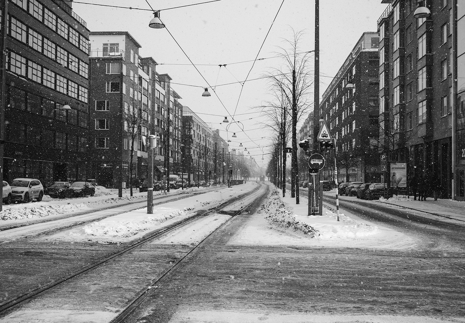 Snow on tram lines