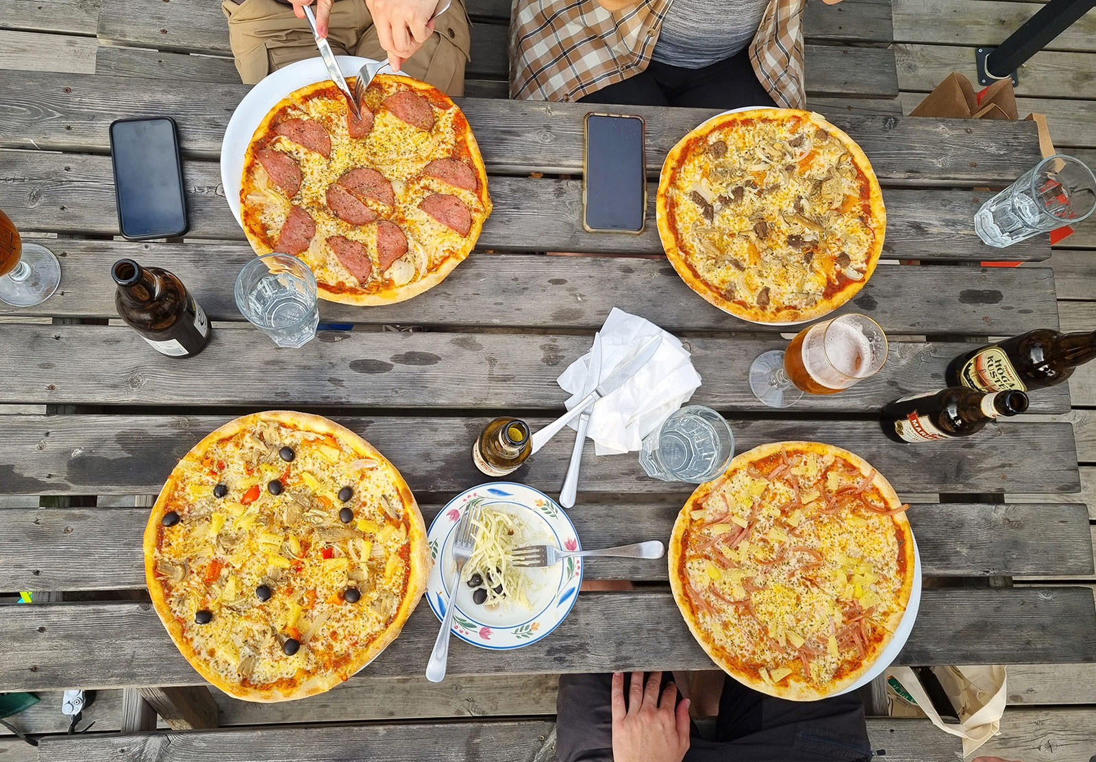 Pizzas on table