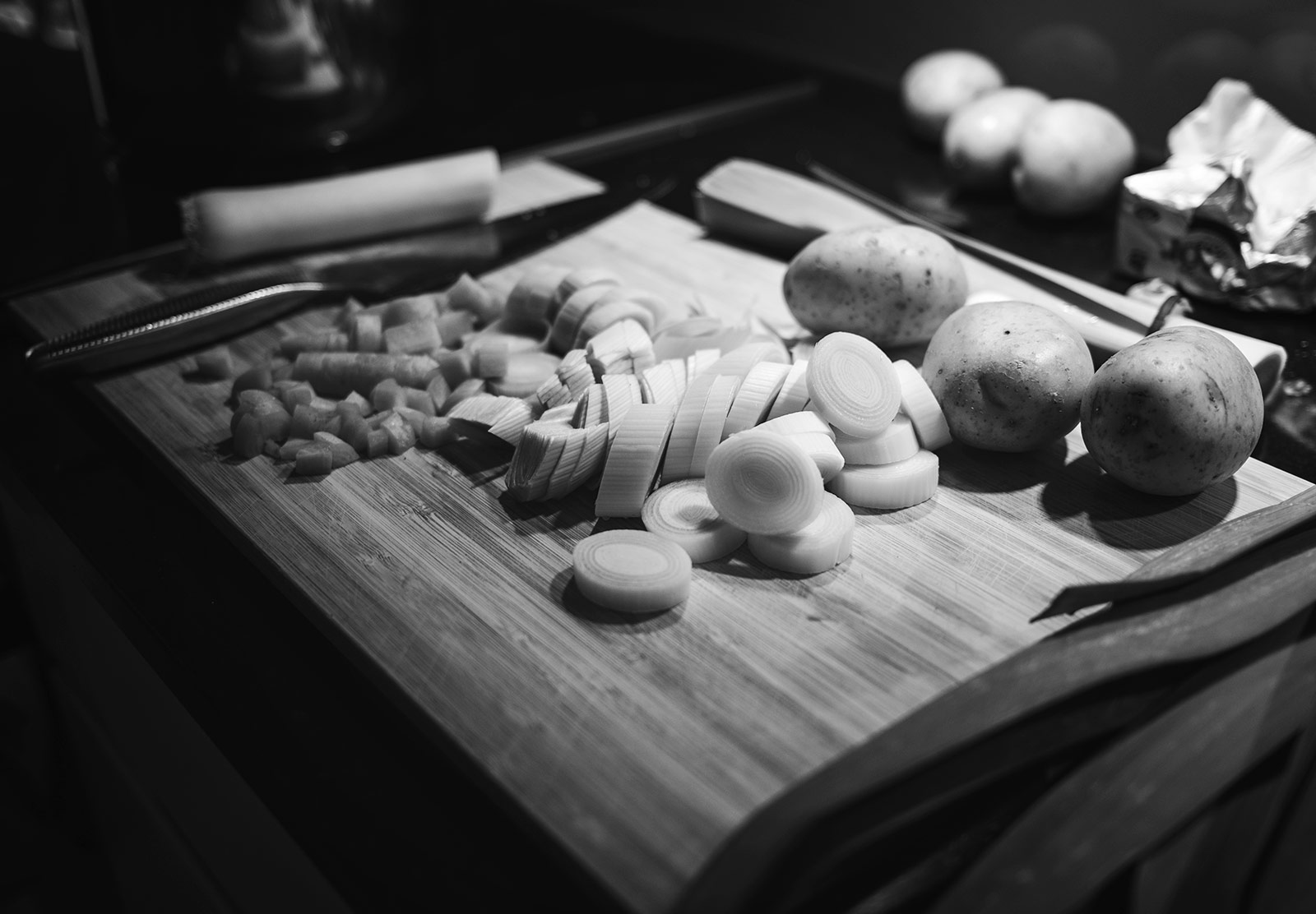 Chopped vegetables on a board