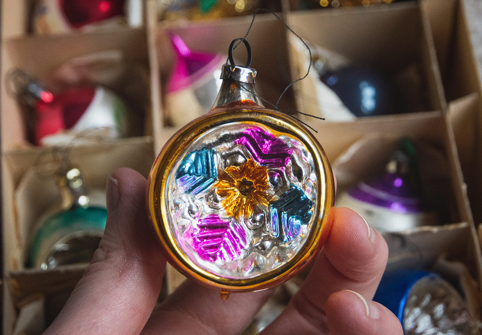 Orange blue and pink bauble