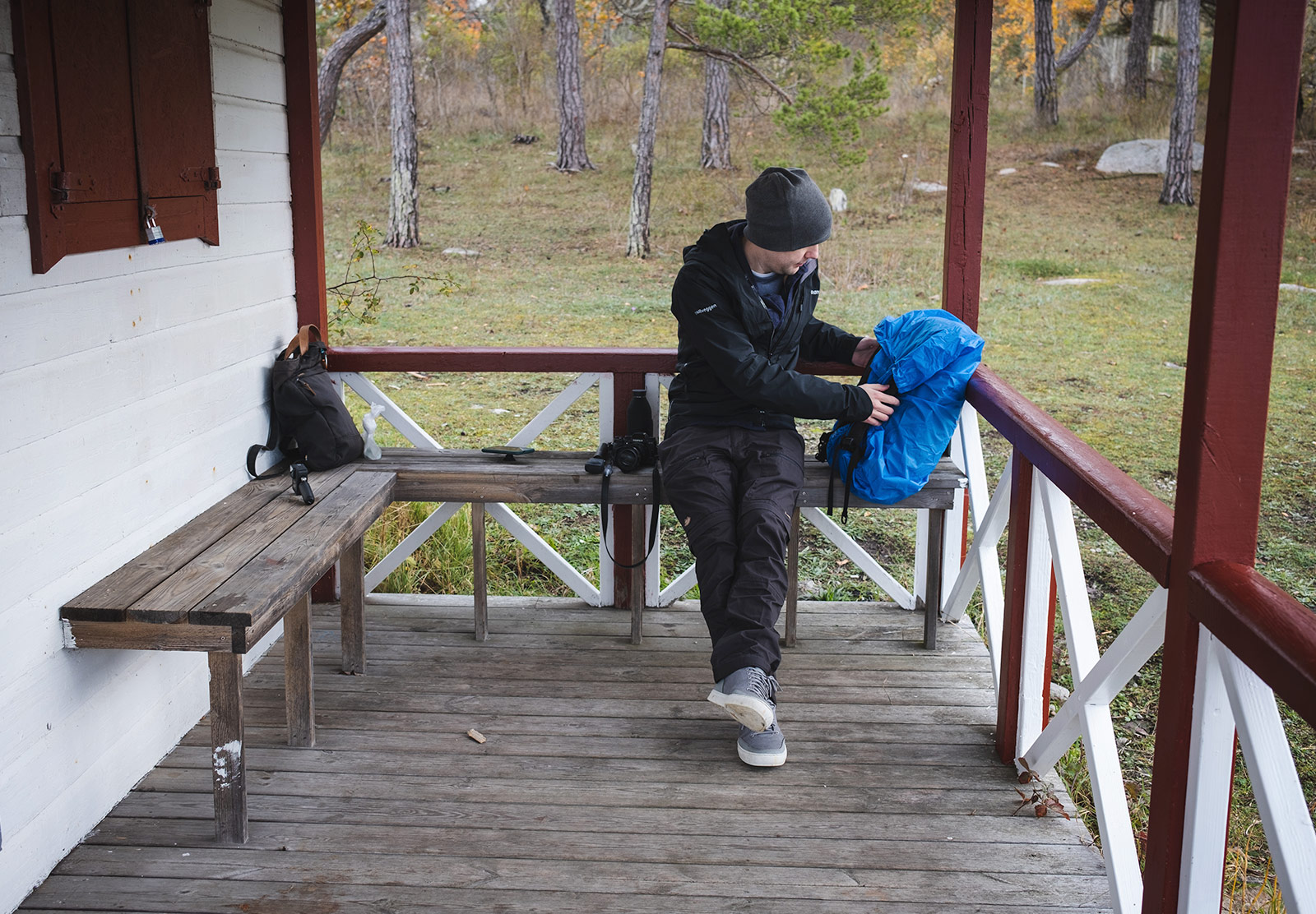 Man sitting on decking