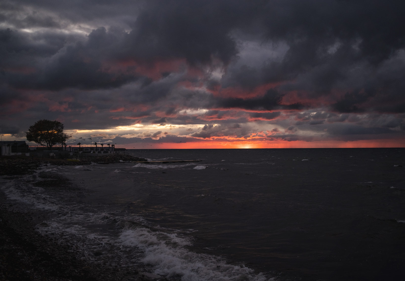 Red sunset over ocean