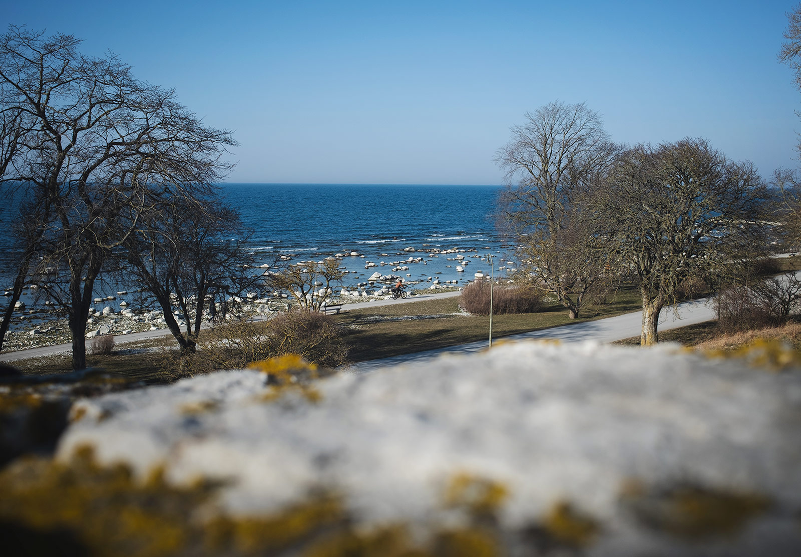 View of sea over wall