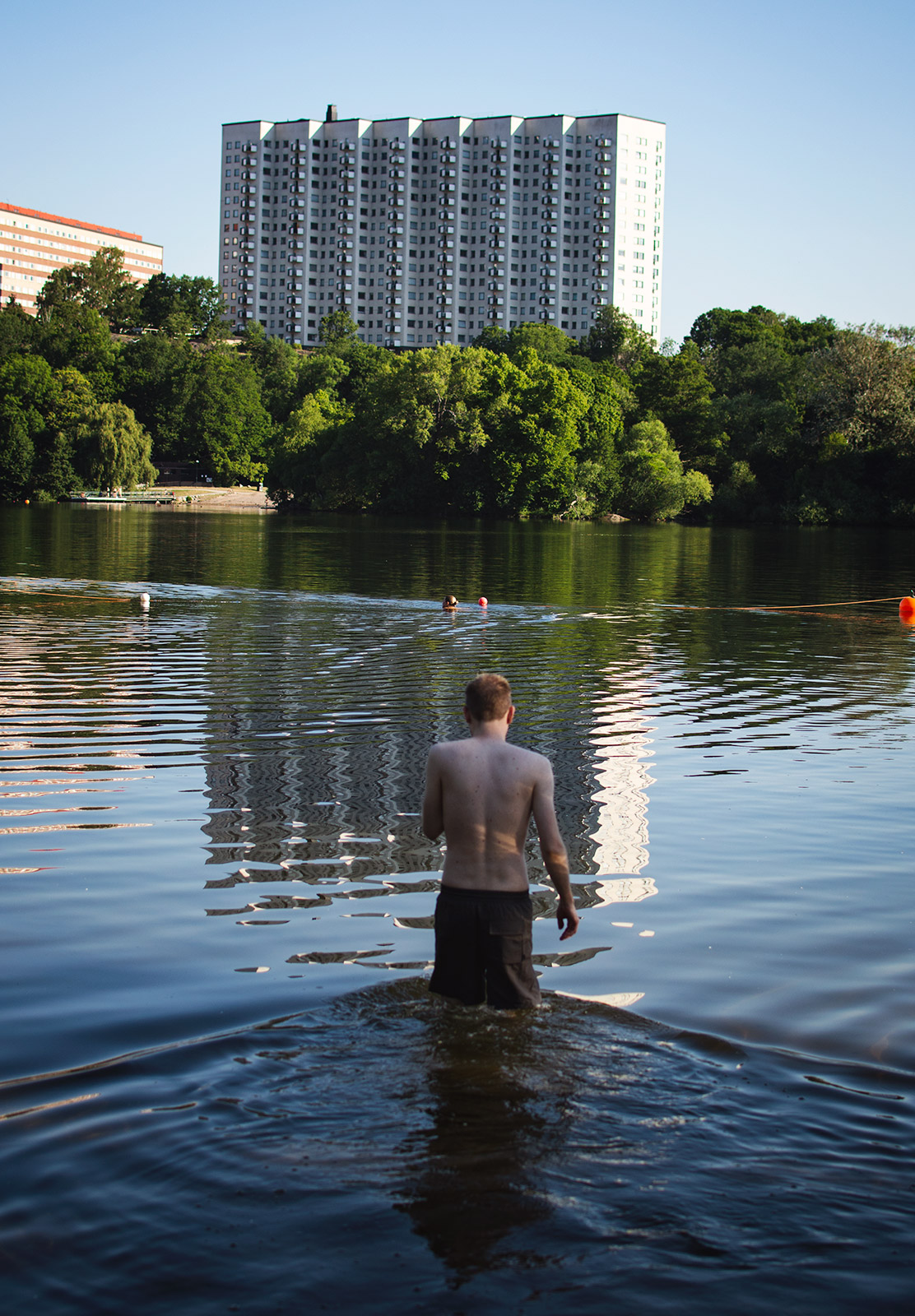 Man wading in water