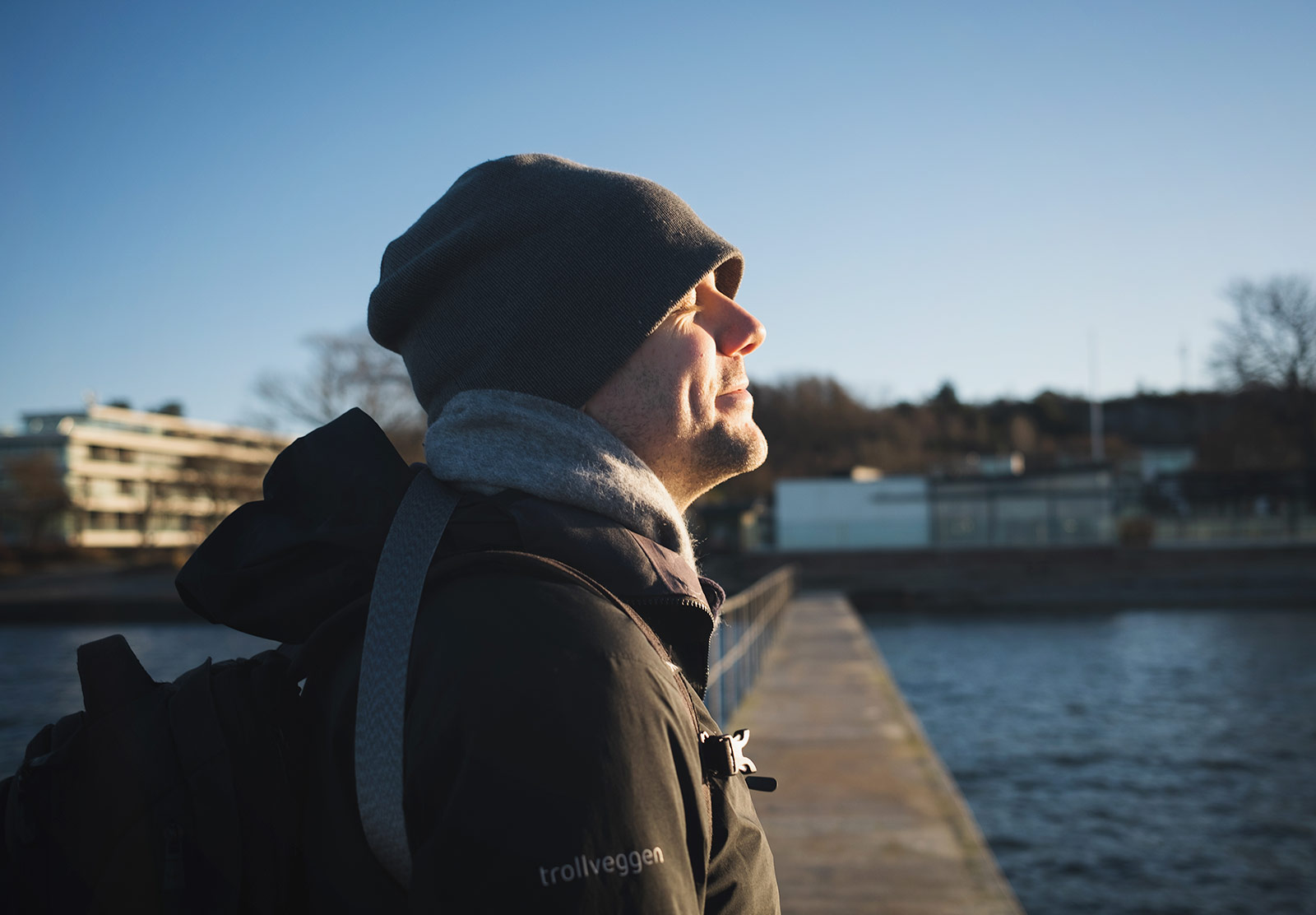 Man with sun on his face