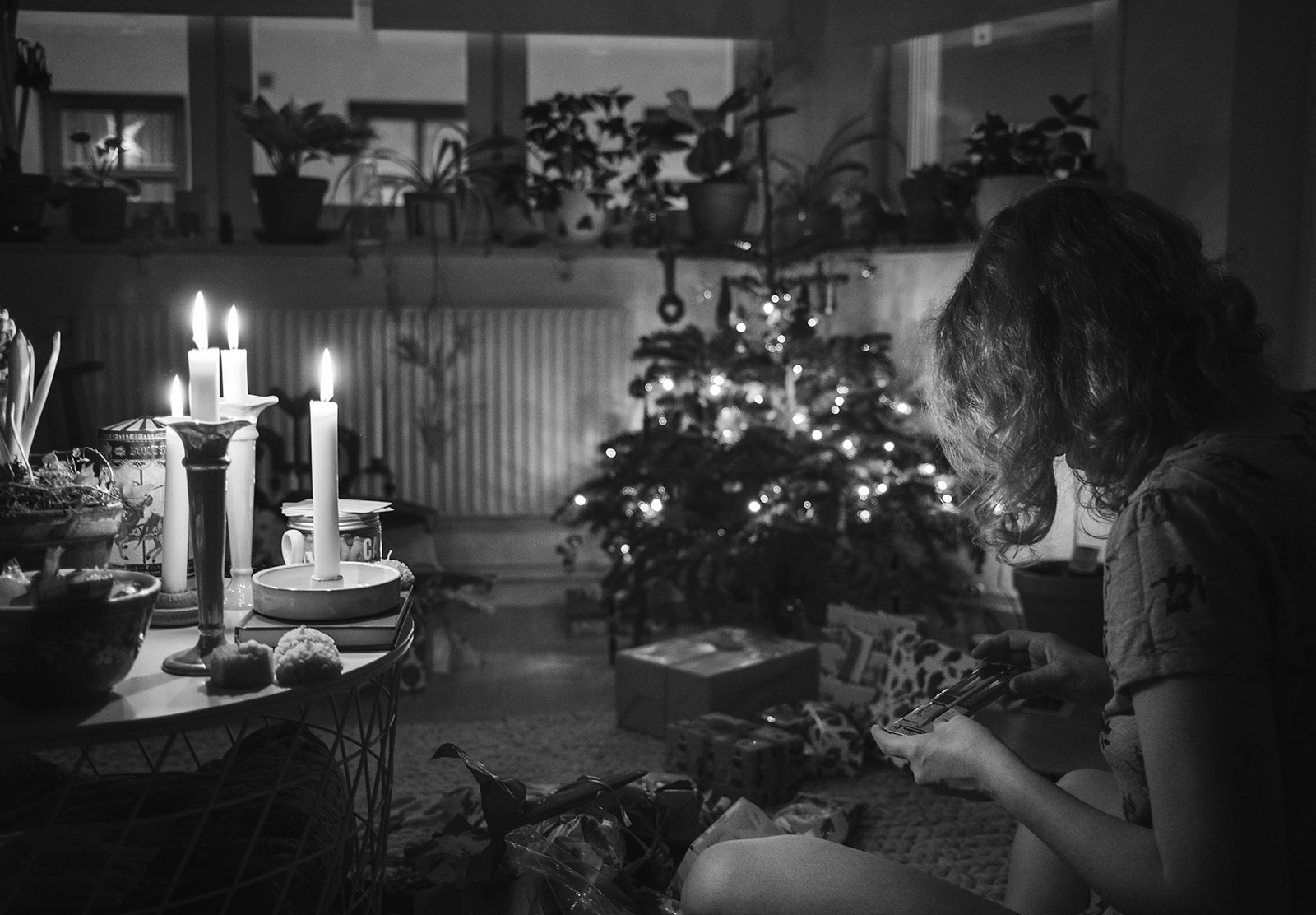 Woman opening present