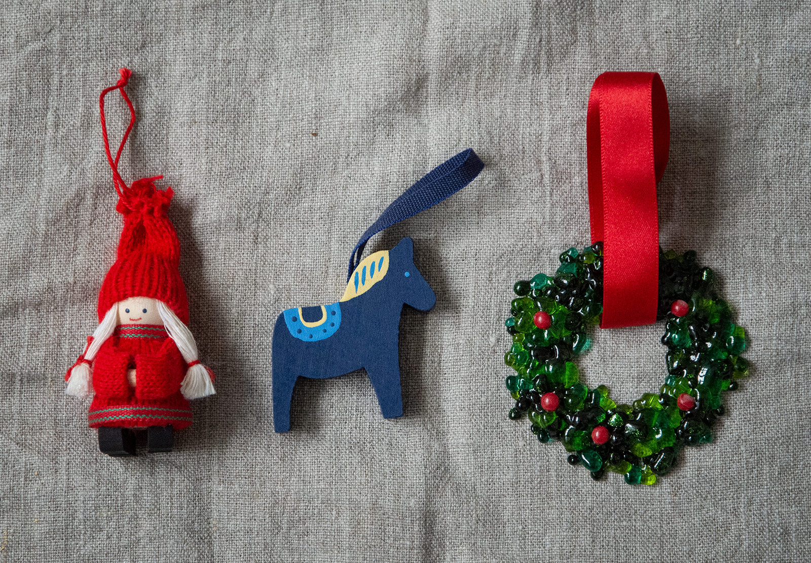 Row of tree decorations