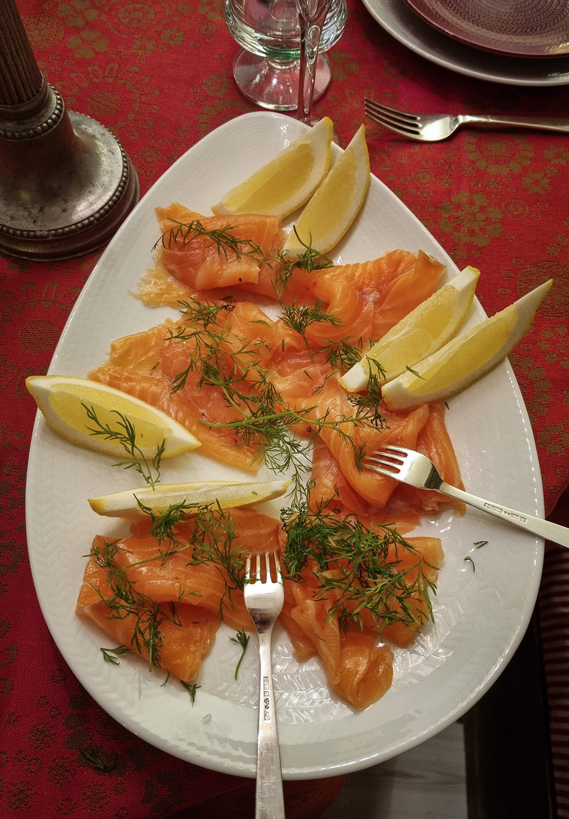 Smoked salmon on plate