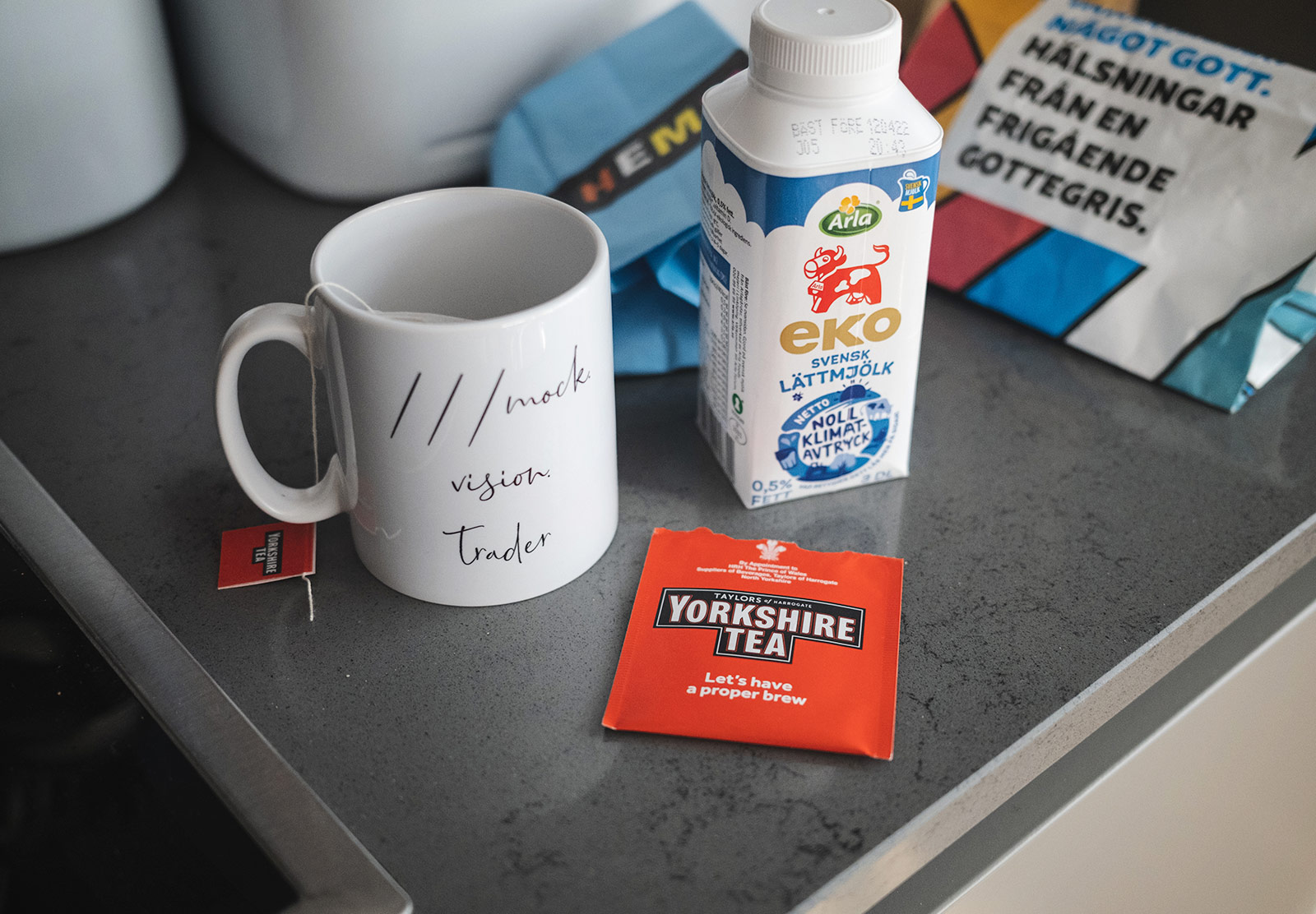 Tea packet with mug