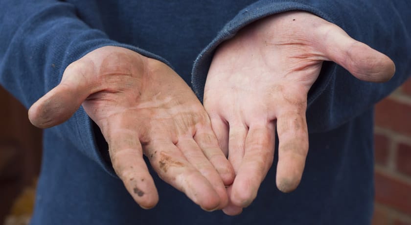 Dirty hands from gardening