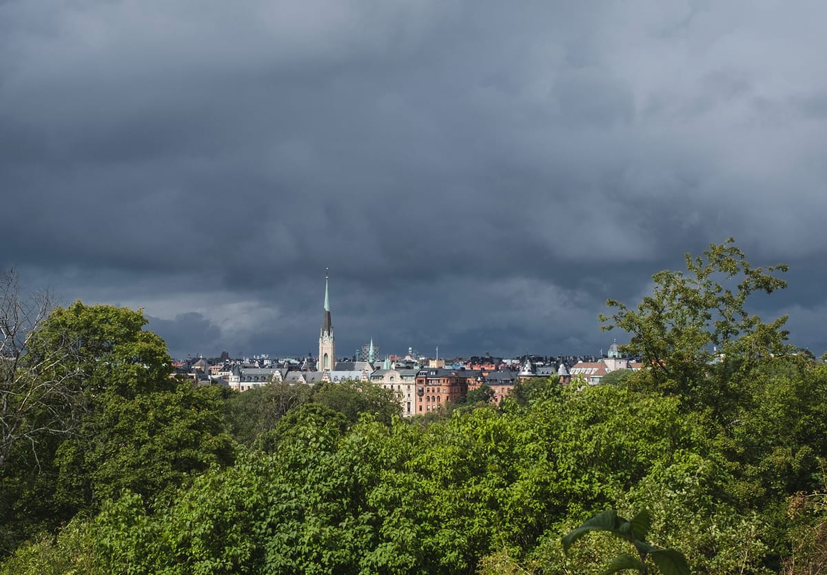 Dark clouds behind church