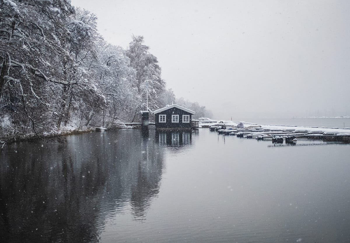 Wooden building in the snow
