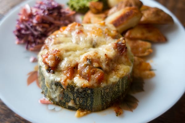 Cheese topped stuffed marrow