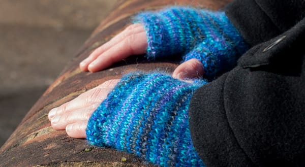 Blue wool fingerless gloves