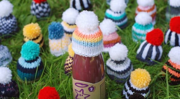 Colourful, stripy wool hat for Innocent's Big Knit