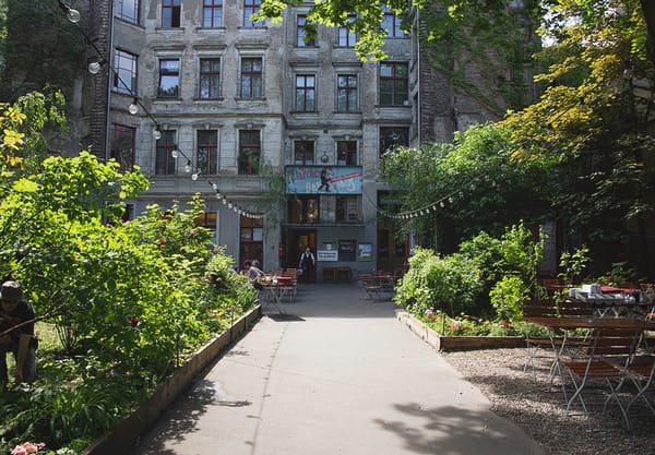 Tree covered courtyard restaurant