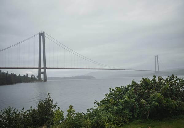 Long bridge in the rain