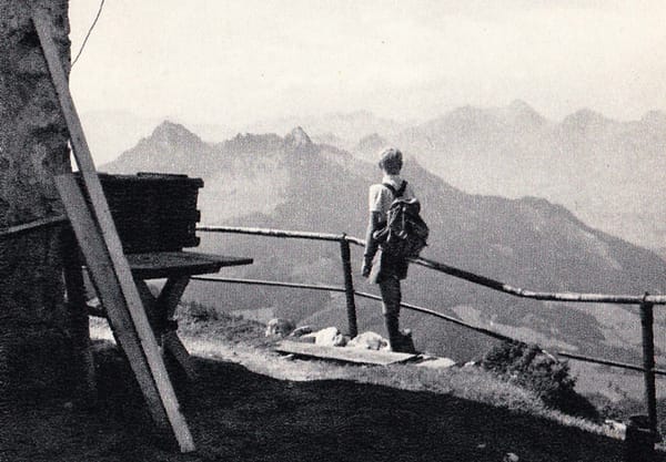 Boy overlooking mountains