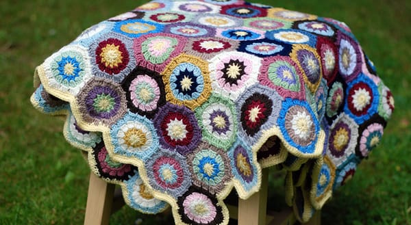 Multicoloured hexagon blanket