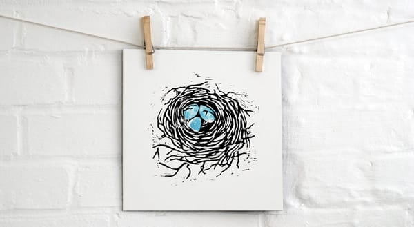 Black and duck egg blue bird's nest print