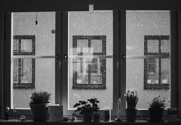 Snow falling outside