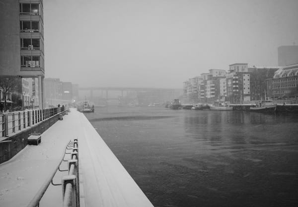 Waters edge in snow