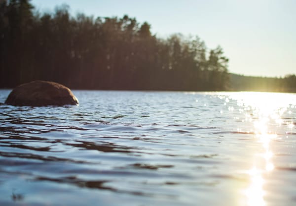 Sun shining on lake