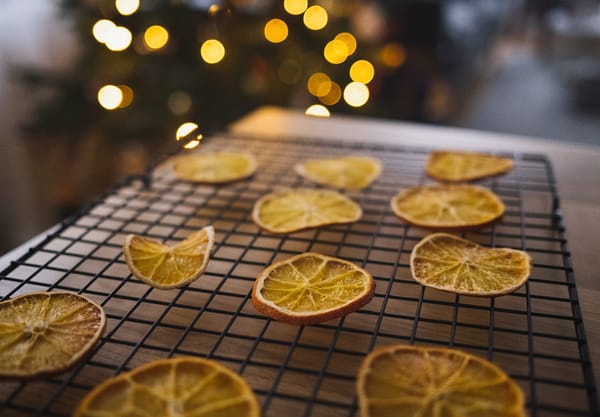 Dried oranges on rack